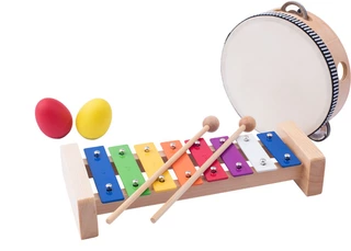 Woody Muzikální set (xylofon, tamburína/bubínek, triangl, 2 maracas vajíčka )