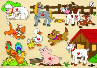 Woody Puzzle na desce - zvířata u statku