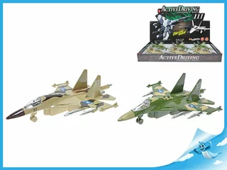 Mikro Trading Letadlo vojenské 19 cm kov na baterie se zvukem a světlem 2 barvy