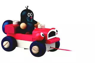 Detoa Krtek a mrkací auto dřevo tahací 14 cm v krabičce