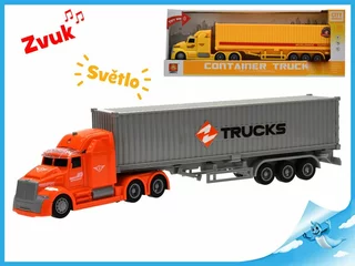 Auto nákladní 1:50 36 cm na setrvačník na baterie se světlem a zvukem 2 barvy v krabičce