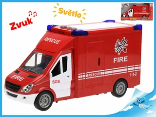 Auto hasiči 27 cm na setrvačník na baterie se světlem a zvukem v krabičce