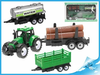 Traktor 9 cm na zpětný chod + 3 vlečky v krabičce
