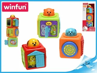 Winfun Pyramida kostky 7x7cm zvířátka s posuvnými okýnky