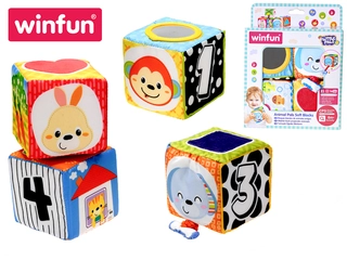 Winfun Kostky měkké 9x9cm na natažení s obrázky 6m+ 4ks v krabičce