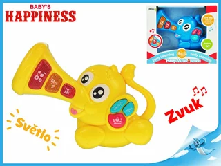 Slon 23x15cm na baterie se světlem a zvukem Baby's Happiness - žlutý