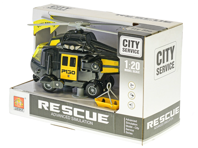 Vrtulník 20 cm na setrvačník na baterie se světlem a zvukem černý v krabičce