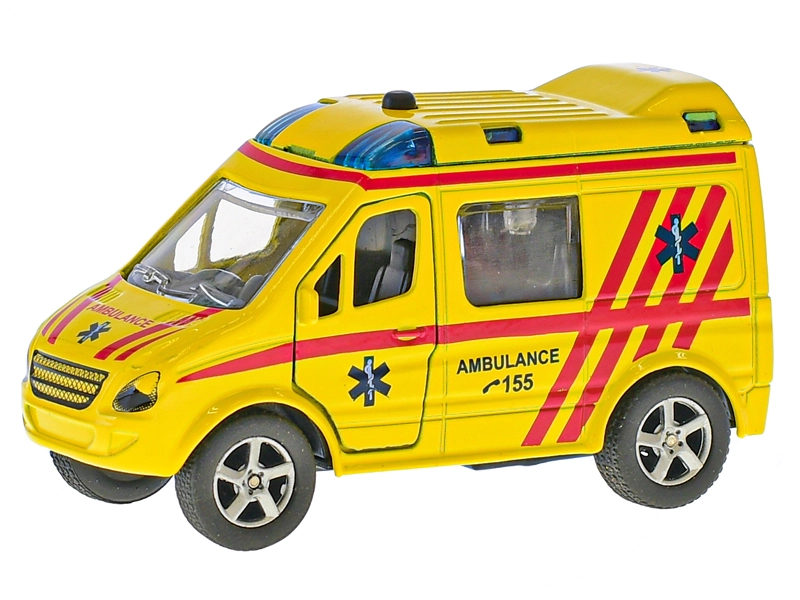 Mikro Auto ambulance CZ 11cm kov na zpětný chod na baterie česky mluvící se světlem