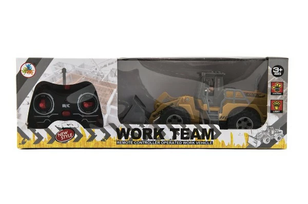 Auto Buldozér RC plast 22cm na dálkové ovládání 27MHz na baterie se světlem v krabici 37x12x11cm