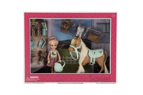 Panenka/žokejka 14cm kloubová s koněm plast s doplňky v krabici 30x23x6cm