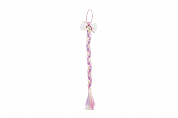 Teddies Gumička do vlasů s mašlí s dlouhým barevným copem s flitry 8x40cm v sáčku - 1 KS