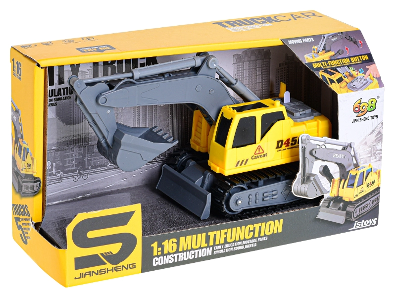 Bagr 23,5cm 1:16 volný chod na baterie se zvukem krabičce