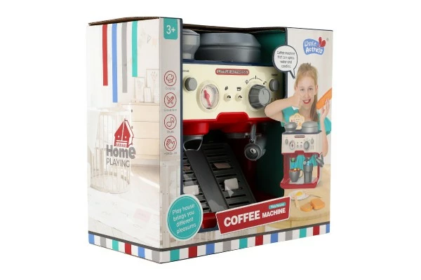 Kávovar presovač plast 26x25cm na baterie se zvukem vypouštějící páru v krabici 28x27x15cm