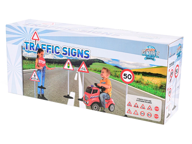 Kids Globe Traffic maxi dopravní značení oboustranné 69-72cm s nálepkami 5ks v krabičce