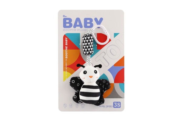 Teddies Zvířátko chrastítko/závěs na postýlku/kočárek plyš 30cm černobílé 3 druhy na kartě v sáčku 0+