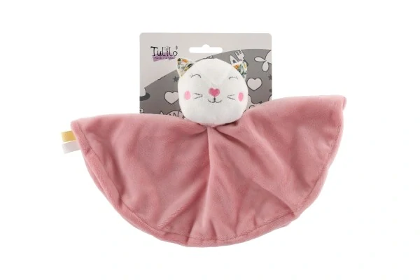 Kočka usínáček chrastítko plyš 25x25cm růžová na kartě v sáčku 0+