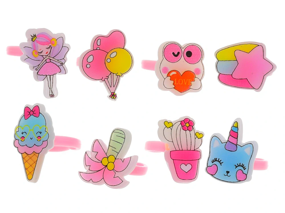 Sada prstýnků 10ks v krabičce 10x10cm ve tvaru květiny