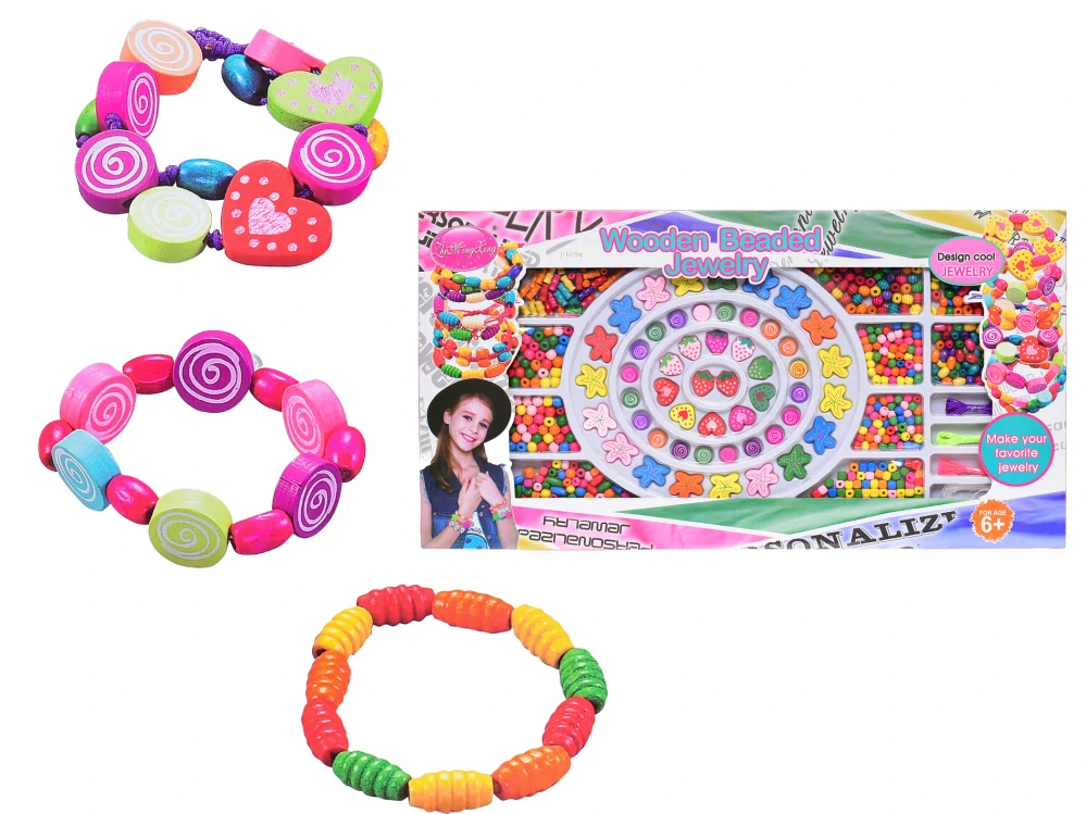 Mikro Trading Korálky navlékací dřevěné v krabičce