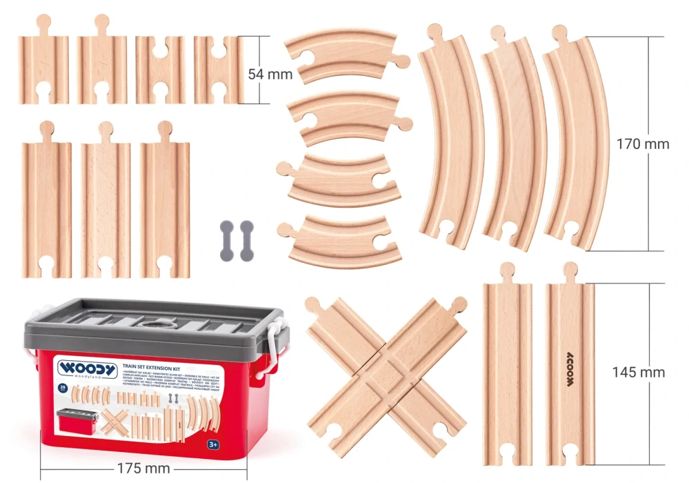 Woody Set kolejí v plastovém boxu, 20ks