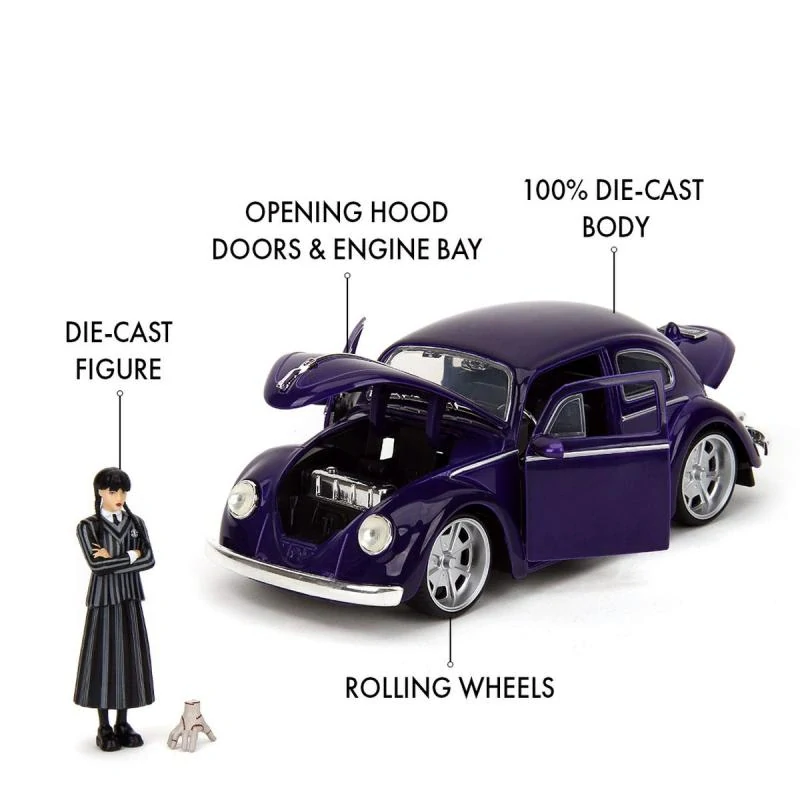 Jada Wednesday auto 1972 VW Beetle 1:24 a figurka Wednesday