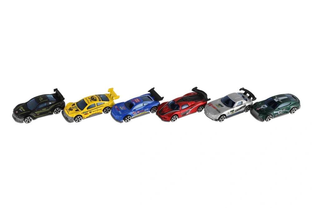 Teddies Auto závodní 6ks kov/plast 8cm na volný chod v krabičce 10,5x27x4cm