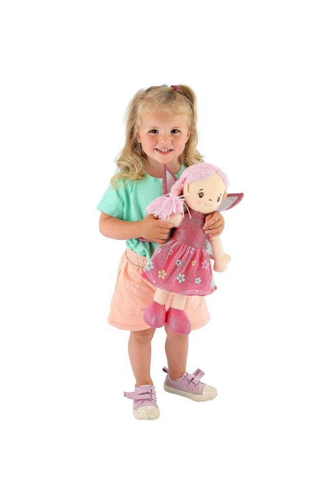 Teddies Panenka víla Pivoňka hadrová/látková 40 cm na kartě v sáčku