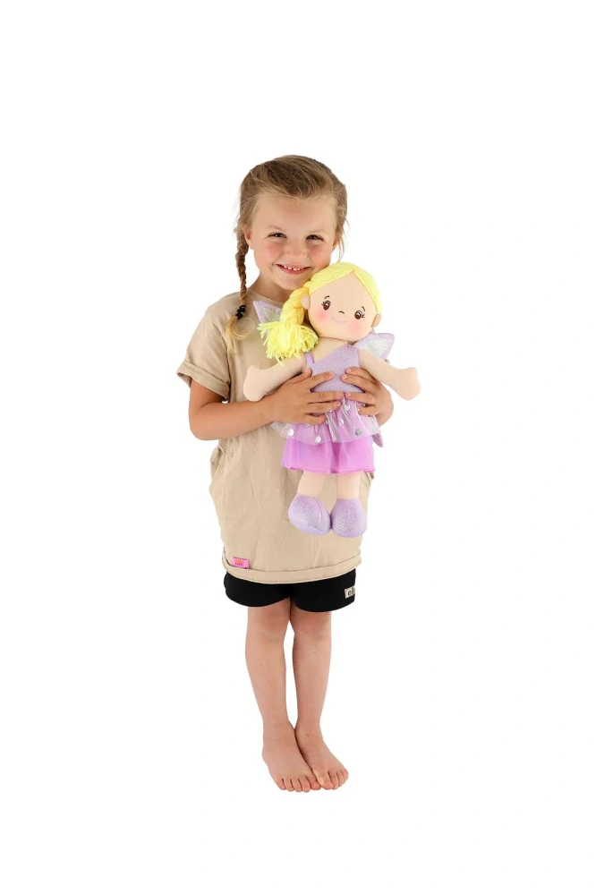 Teddies Panenka víla Fialka hadrová/látková 40 cm na kartě v sáčku