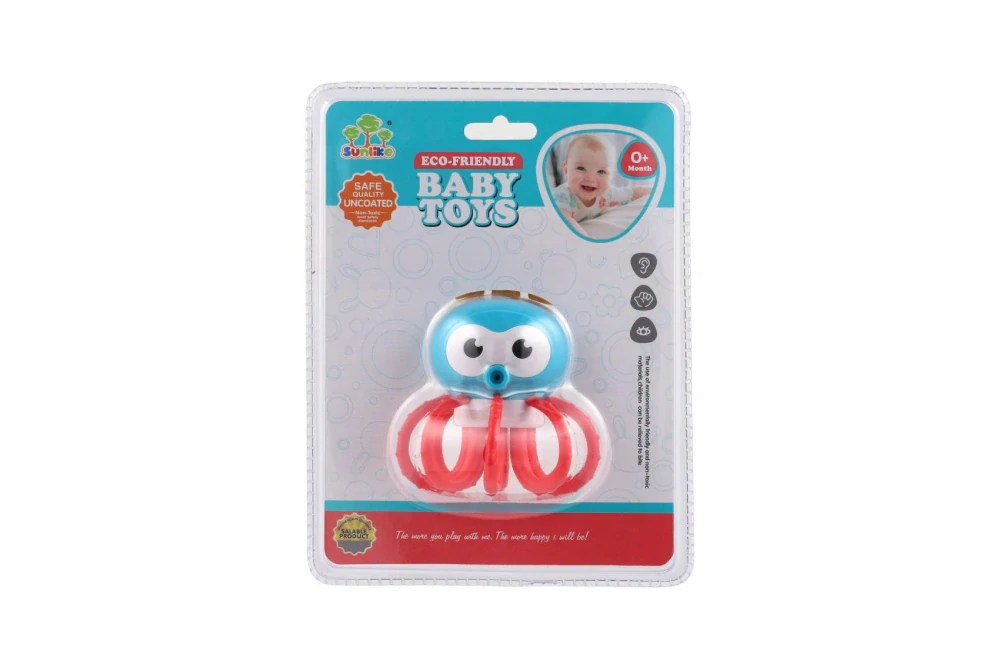 Teddies Chrastítko chobotnice plast 8x8cm na kartě 0m+