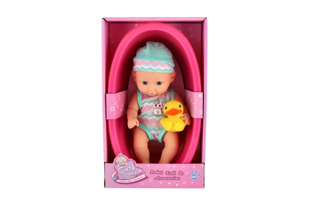Teddies Miminko panenka s kačenkou 22cm ve vaničce plast v krabici 20x33x10cm