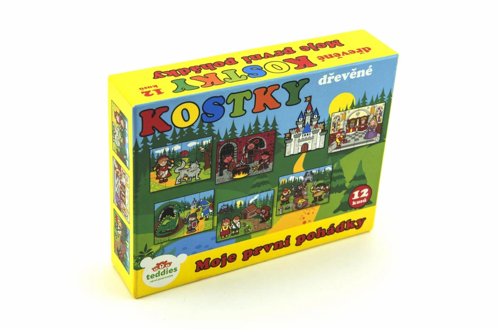 Teddies Kostky kubus dřevěné Moje první pohádky 12ks v krabičce 17x12,5x4cm