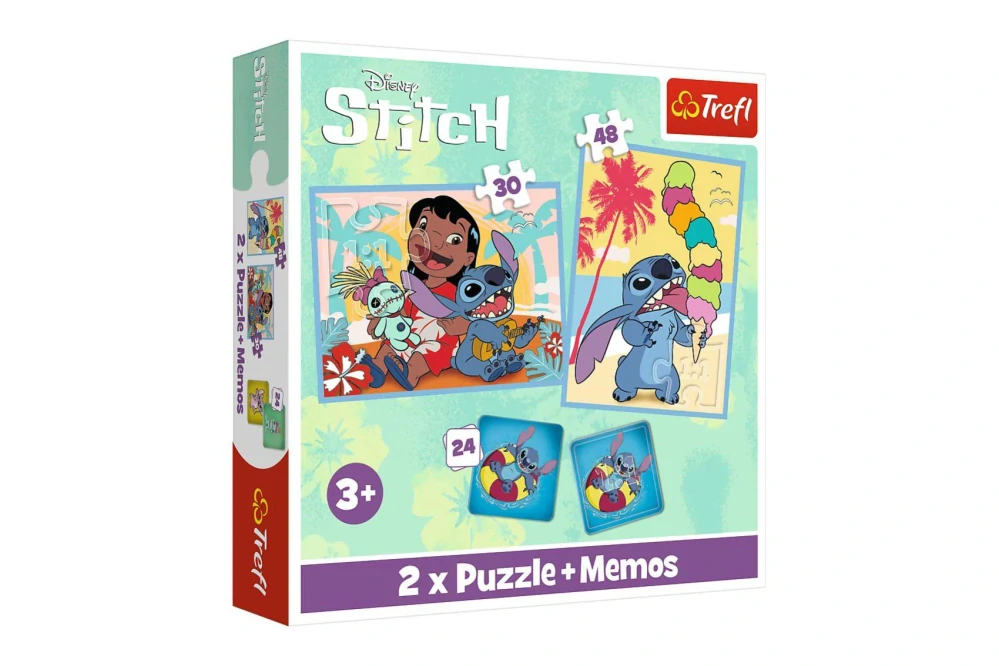 Trefl Puzzle 2v1 + pexeso Šťastný den Lilo&Stitche 27,5x20,5cm v krabici 28x28x6cm