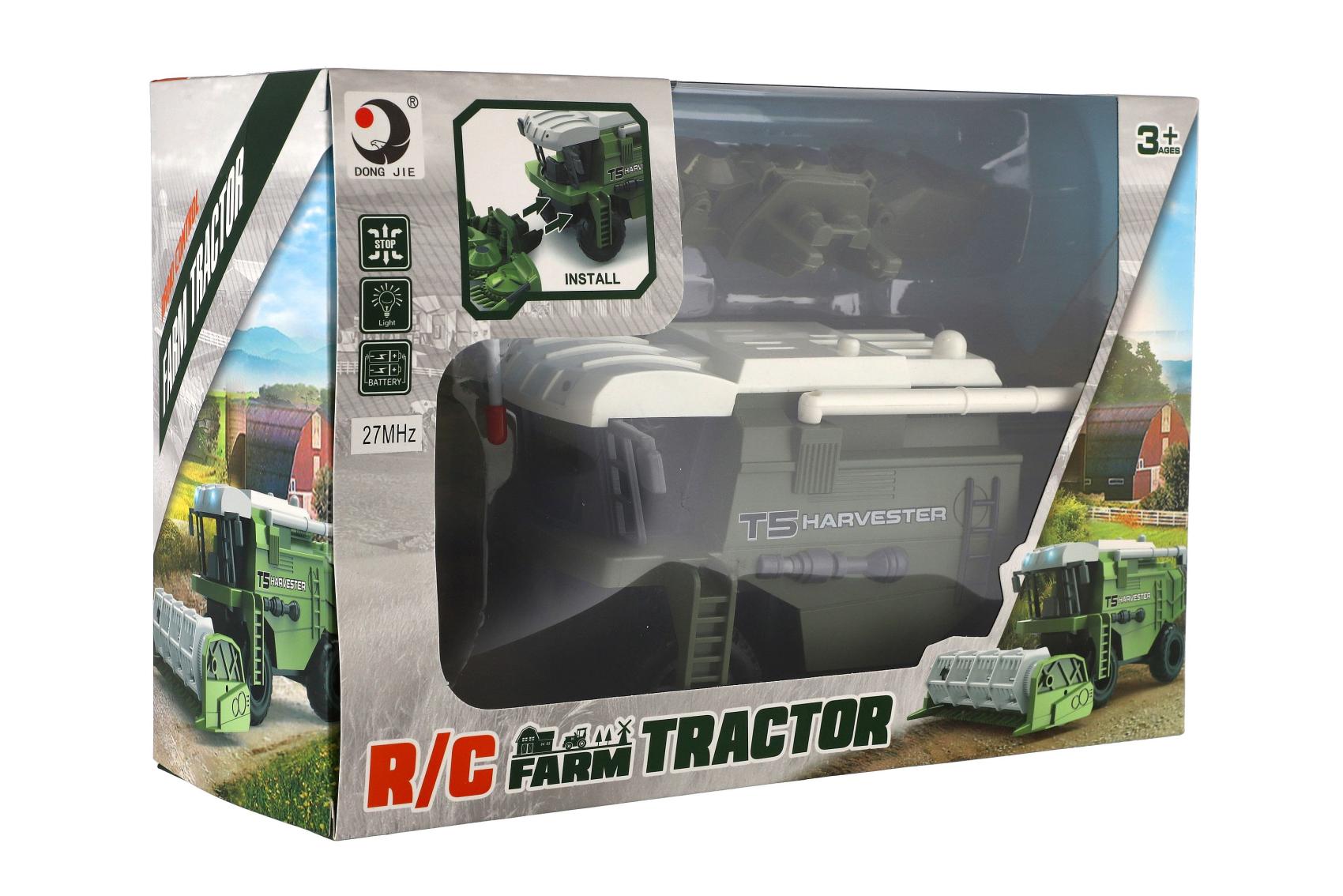 Teddies Kombajn na kukuřici RC plast 22cm 27MHz na baterie se světlem v krabici 30x21x12cm