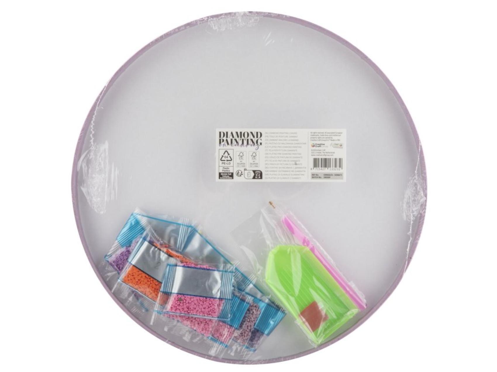 SMT Creatoys Diamantové malování mandala - květina fialová průměr 30cm s doplňky ve fólii