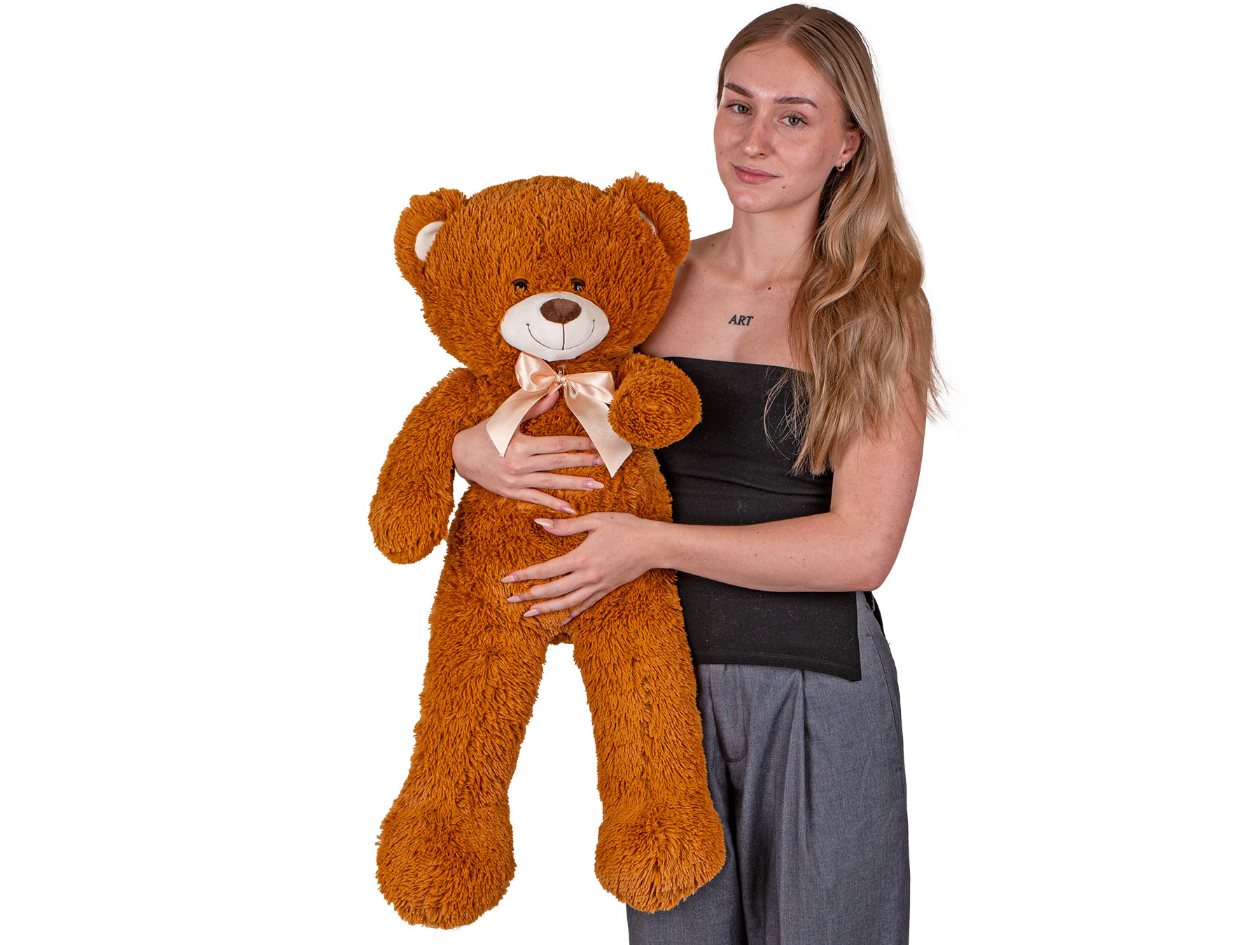 Plush Friends medvěd plyšový 80cm tmavě hnědý s mašlí 0m+