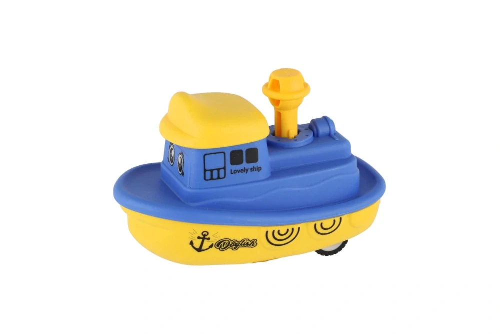 Teddies Loď/Lodička Zmáčkni a jeď plast 5x10cm na setrvačník 4 barvy assort