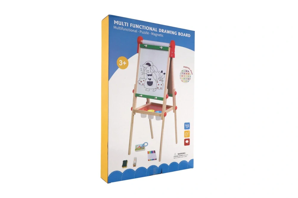 Teddies Tabule oboustranná magnetická dřevo černá/bílá 35x43cm s rolí papíru s doplňky v krabici 40x61cm