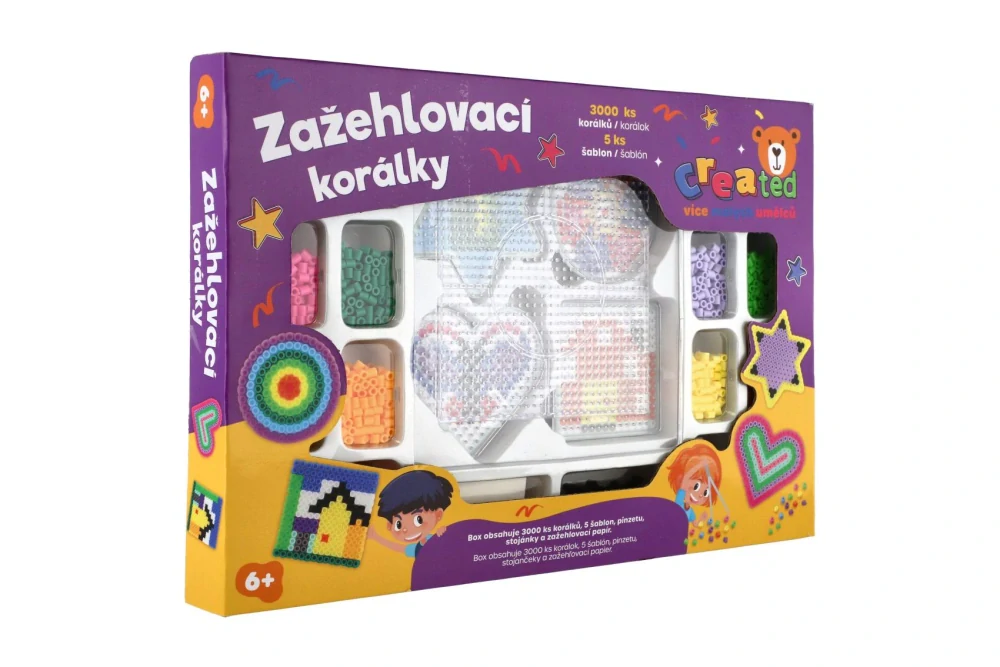 Teddies Zažehlovací korálky created 3000ks + 4 podložky s doplňky v krabici 40x27x3,5cm