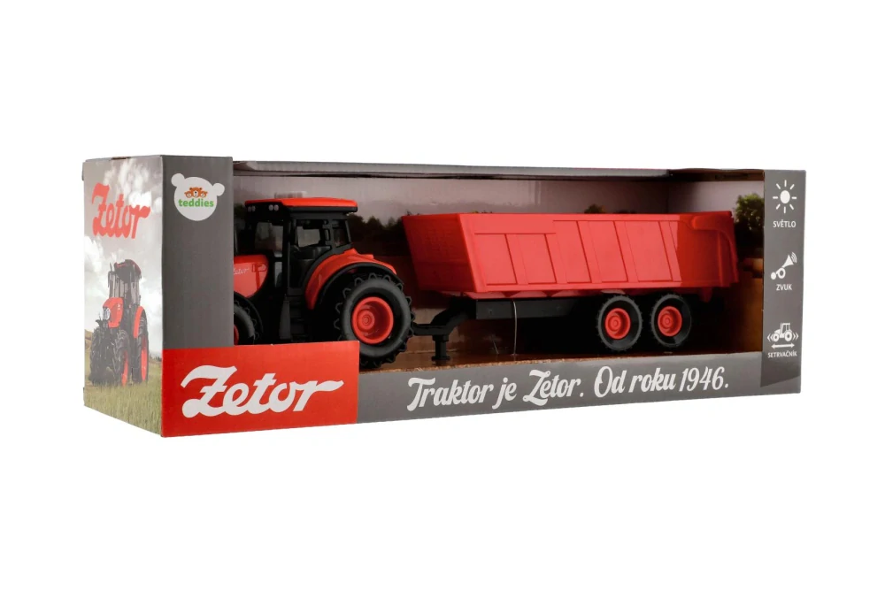 Teddies Traktor Zetor s valníkem plast 36cm na setrvačník na bat. se světlem se zvukem v krabici 39x13x13cm