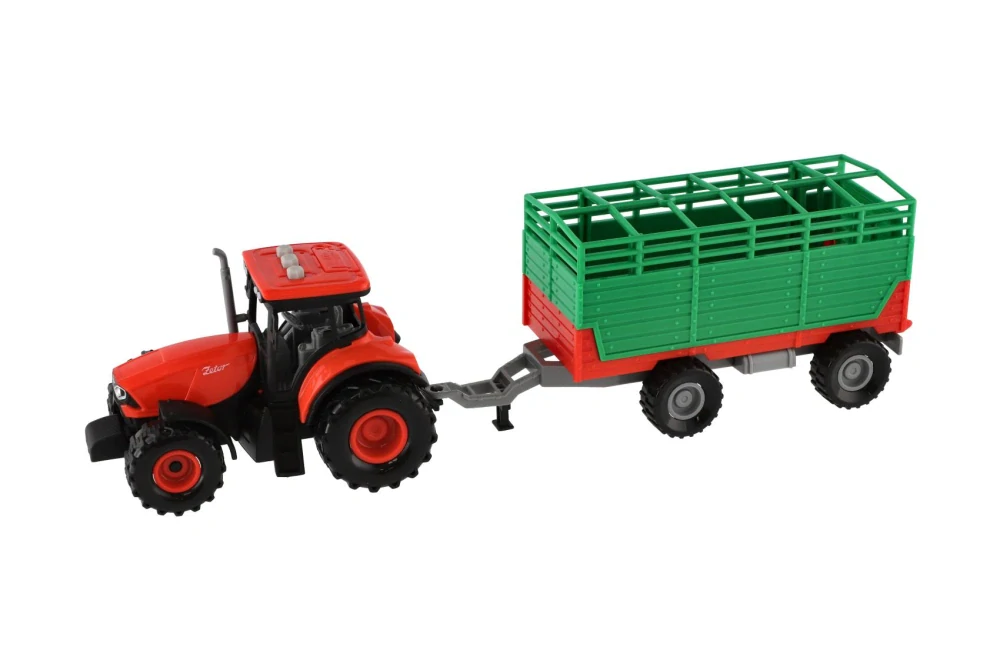 Teddies Traktor Zetor s vlekem plast 36cm na setrvačník na bat. se světlem se zvukem v krabici 39x13x13cm