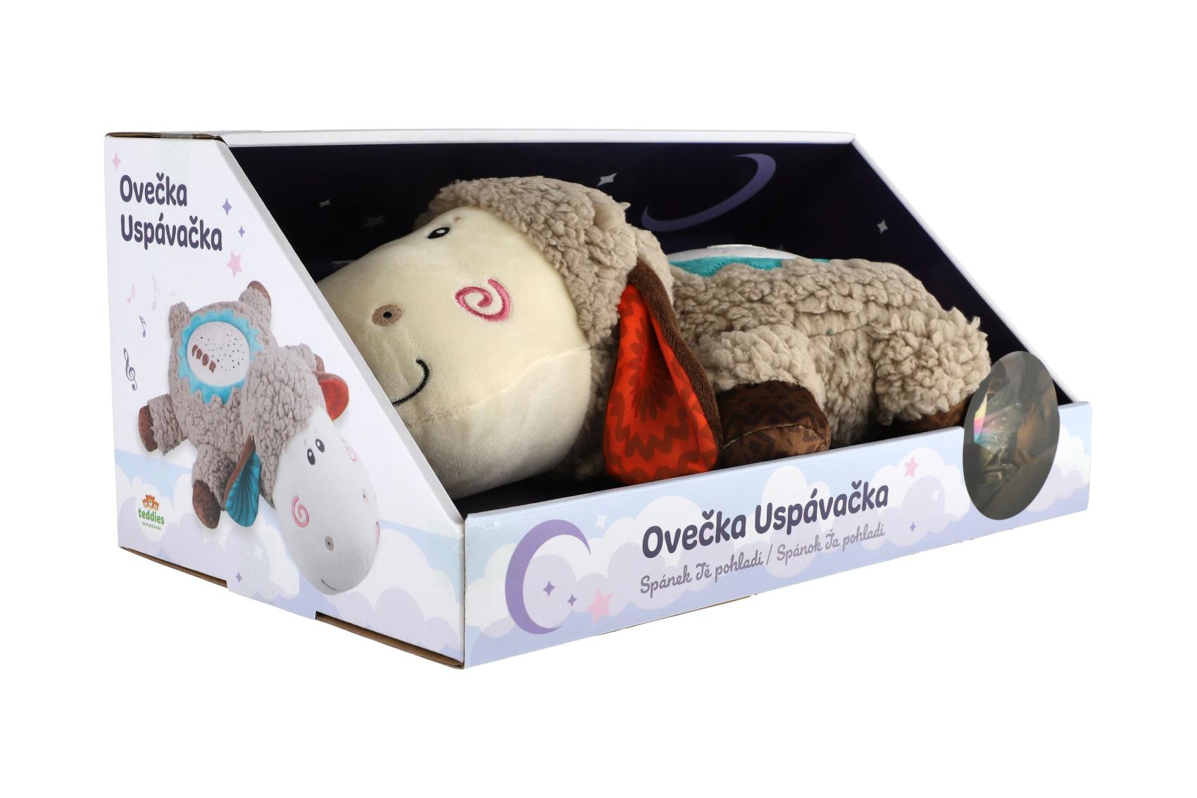 Teddies Ovečka uspávačka/usínáček projektor plyš/plast 35x22cm na baterie se zvukem,světlem v krabici 6m+