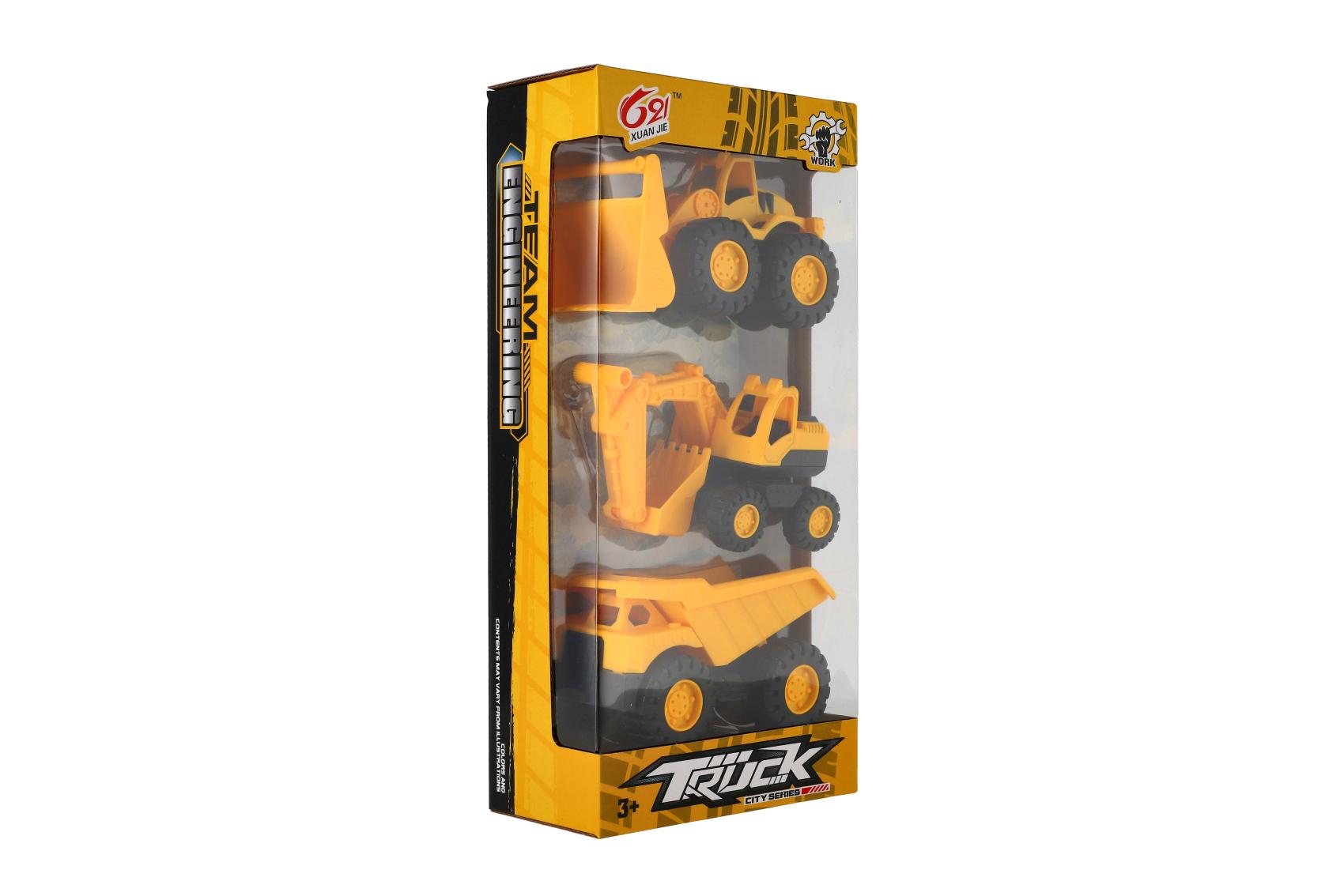 Teddies Auto stavební 3ks plast 12cm na volný chod v krabičce 14,5x30x7cm