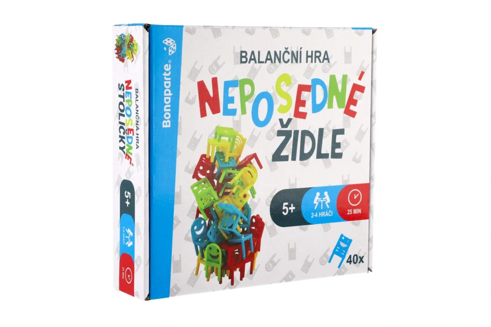 Bonaparte Neposedné židle 40 ks balanční společenská hra v krabici 23x21x6cm