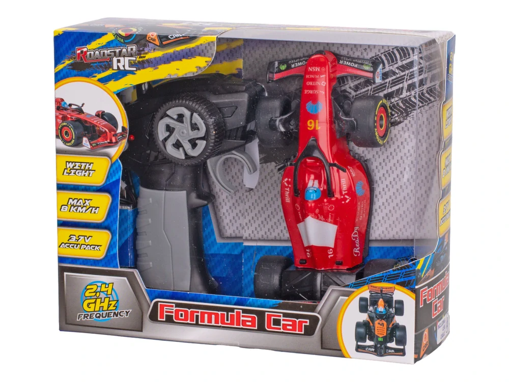 Mikro Trading Roadstar R/C formule červená 13,5cm 2,4GHz plná funkce na dobíjecí baterii se světlem v krabičce