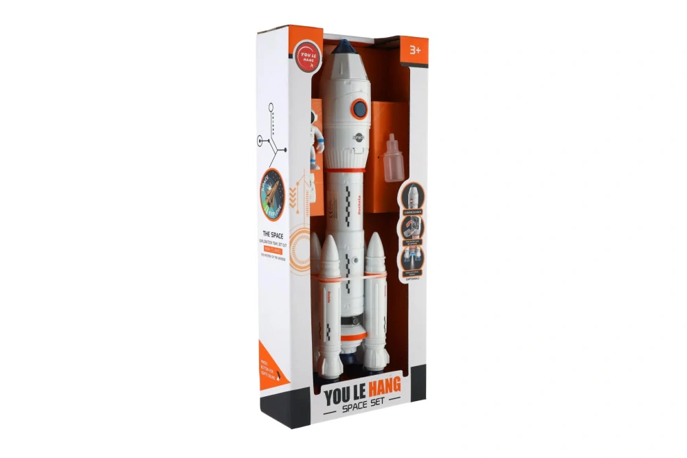 Teddies Raketa vypouštějící páru plast 36cm na baterie se zvukem se světlem s doplňky v krabici 17x38x6,5cm
