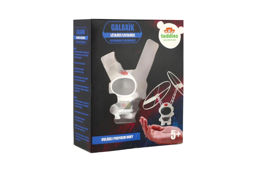 Teddies Galaxík kosmonaut s vrtulemi reagující na pohyb ruky s USB kabelem bílý v krabici 13x15,5cm