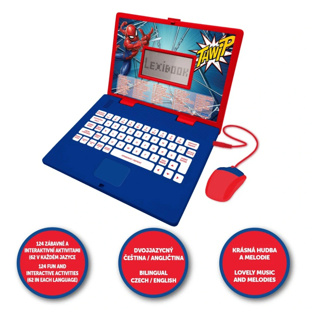 Lexibook česko-anglický vzdělávací notebook Spiderman 124 aktivit