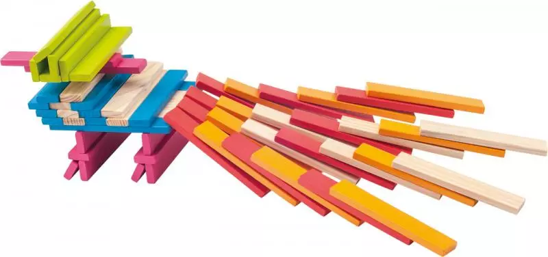 Woody Stavebnice v kyblíku přírodní/barevná - Emma, 200ks