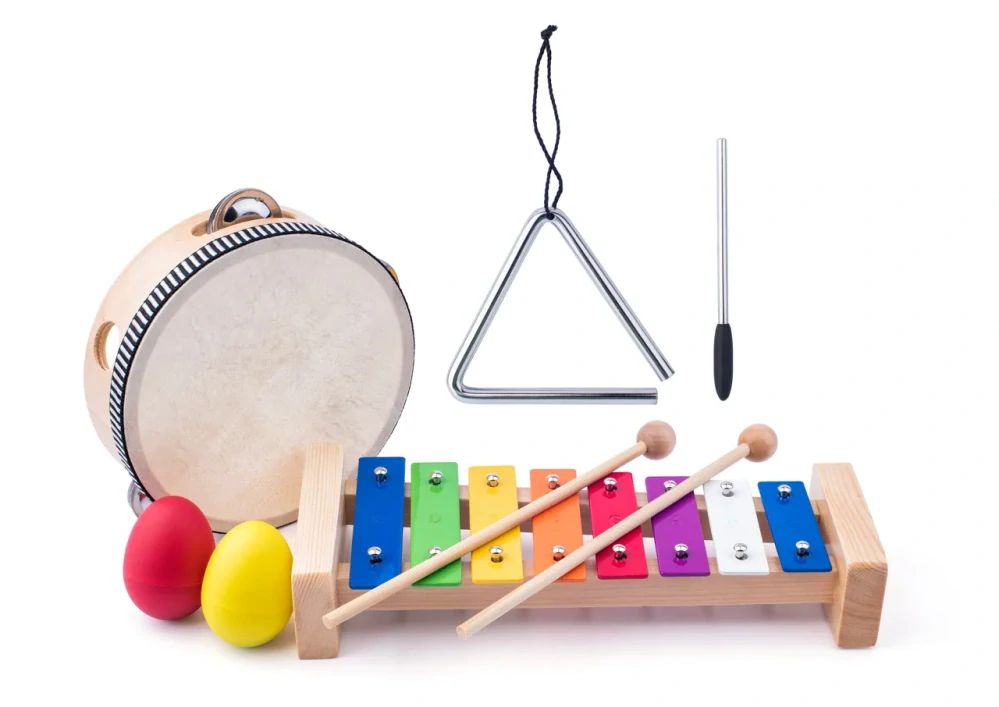 Woody Muzikální set (xylofon, tamburína/bubínek, triangl, 2 maracas vajíčka )