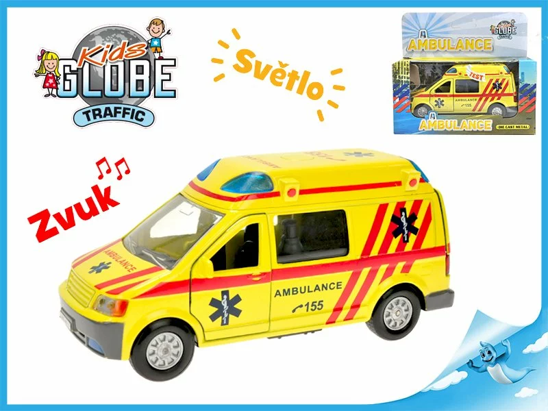 Mikro Trading Ambulance kovová na zpětný chod na baterie se světlem a zvukem