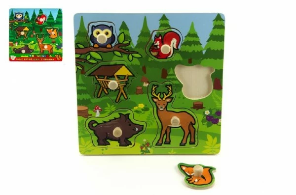 Teddies Vkládačka dřevěná Moje první zvířátka lesní 6 ks 22,5 x 22,5 x 2,5 cm